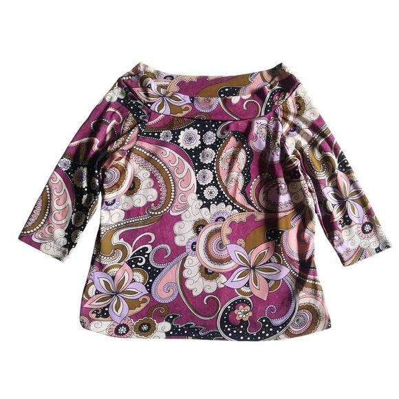 Eyeshadow Vintage Y2K Mesh Top Plus Size 2X Purple Paisley Half Sleeve 2000s - Picture 1 of 7